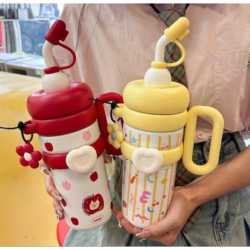 Caneca garrafa copo Térmica 930ml Estilo Capacidade Generosa Canudo Aço inoxidável menina doce