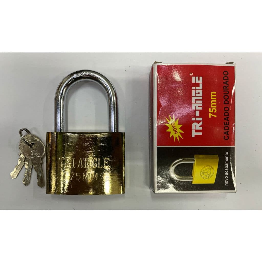 CADEADO 75MM LATONADO CHAVE COMUM C/3 CHAVES - FORTE - GRANDE- ROBUSTO P/PORTÕES DE GRANDE PORTE