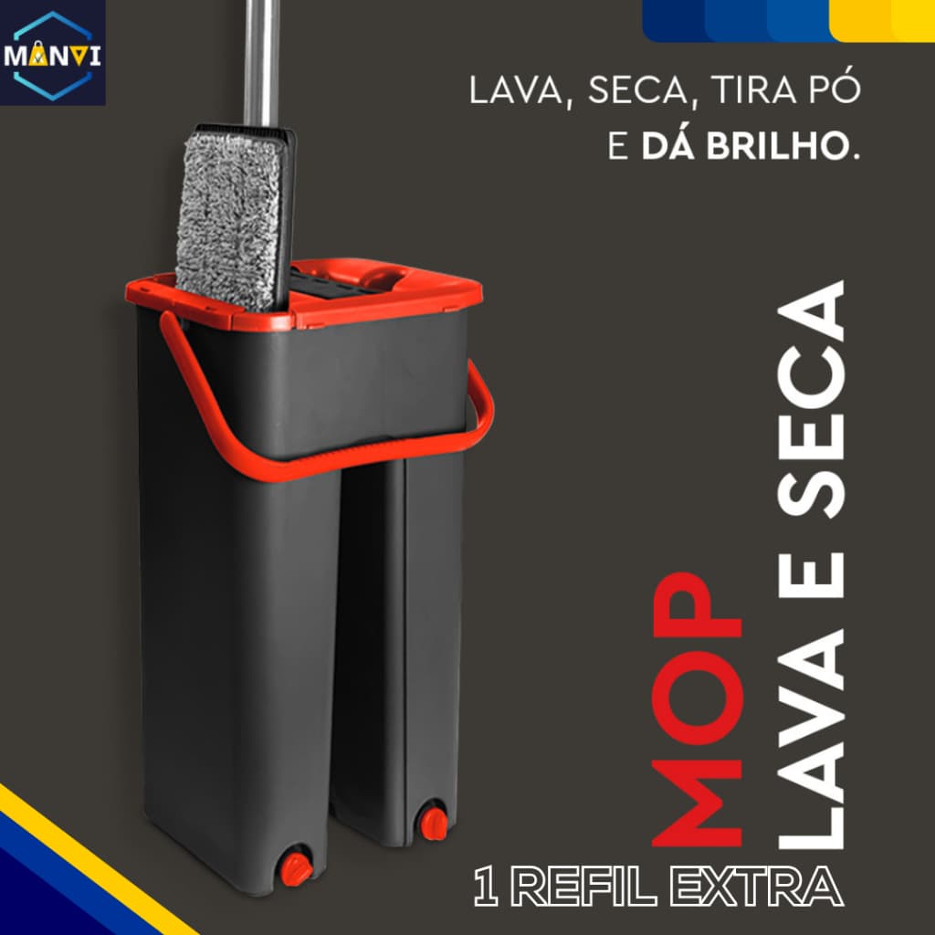 Rodo Mágico Flat Mop Com Balde Refil 5 Litros Esfregão Limpeza Prática Lava e Seca
