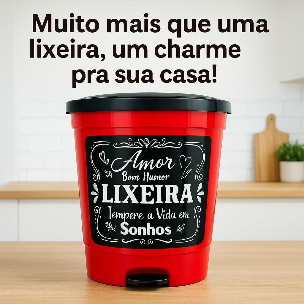cesto de lixo com tampa e pedal 13 litros decorado