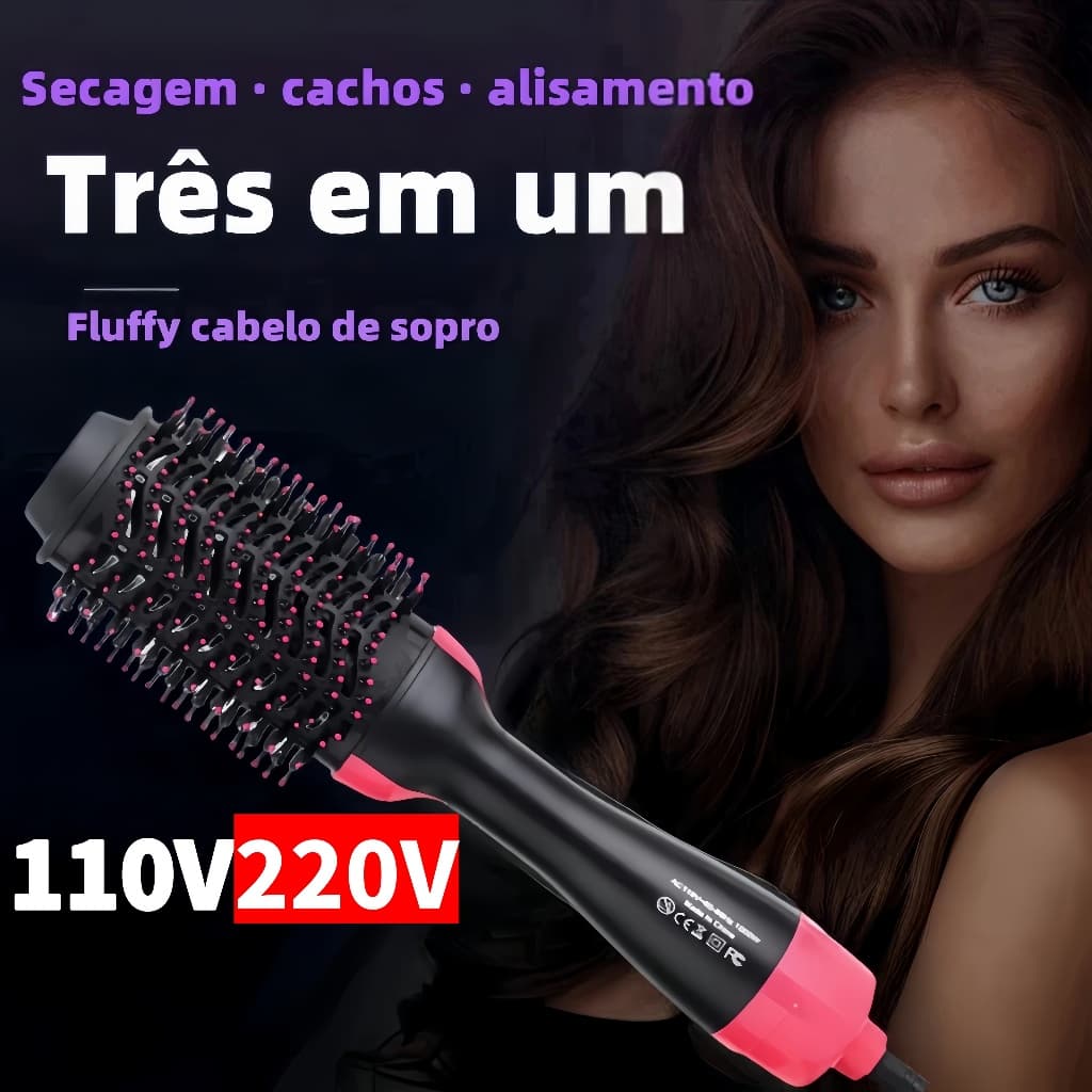 Escova Secadora Elétrica Alisadora de Cabelo Prancha Multiuso Ondula Alisa Seca 3 em 1 Alisador 220V