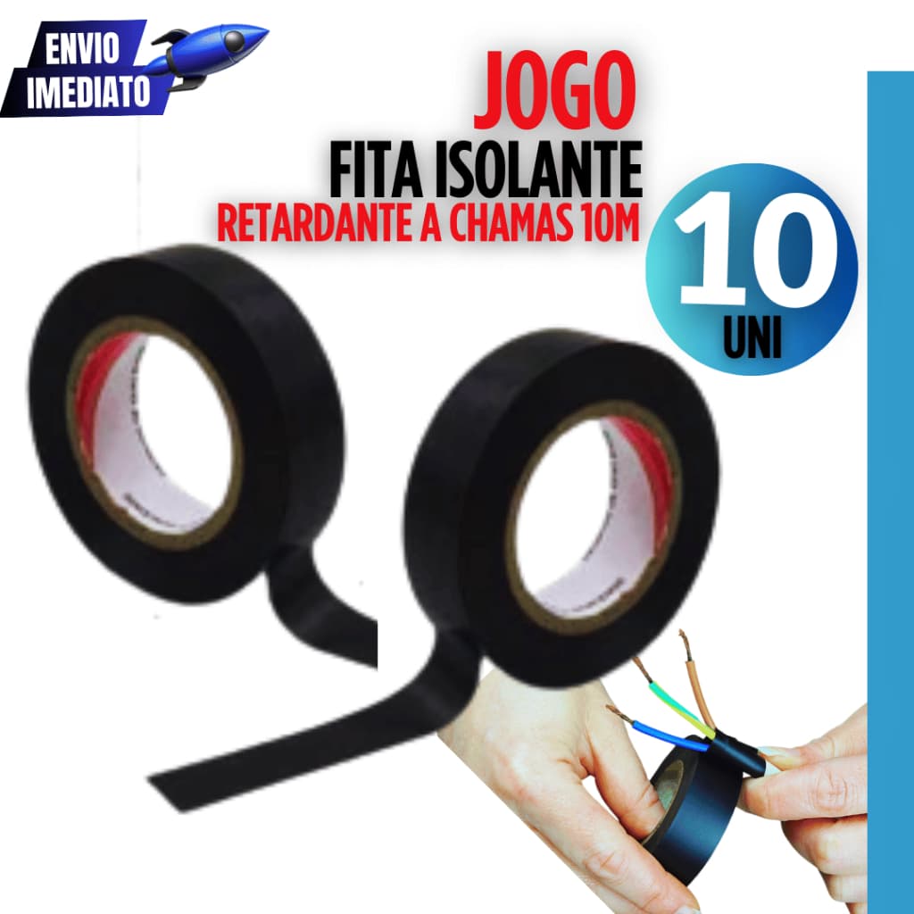 Jogo Kit 10 Fita Isolante Antichamas 10 Metros 10 Unidades Linha Premium Fitas