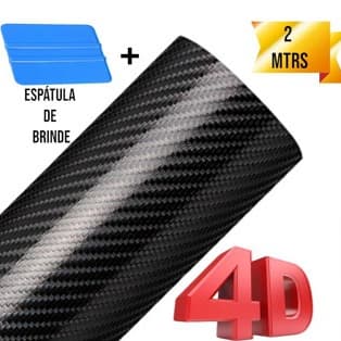 Adesivo vinil profissional Fibra de Carbono Preto 4D- 2Metros com espatula