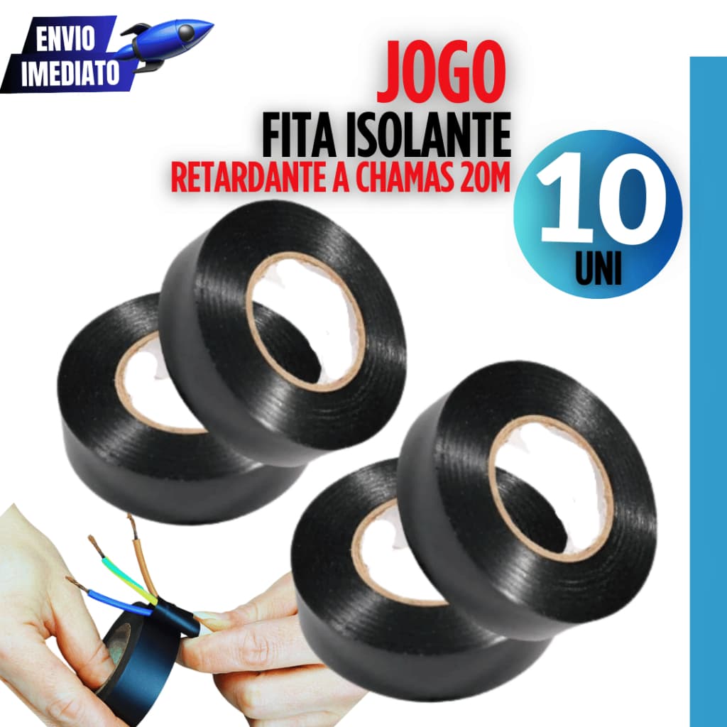 Kit 10 Fitas Isolante Antichamas 20 Metros Linha Premium Fitas Resistência Durabilidade