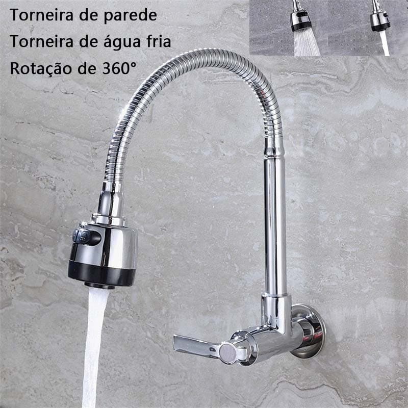 Torneira Cozinha Parede Preto Flexível Duplo Jato Cone Aspersäo Fluxo De água Rotação de 360°