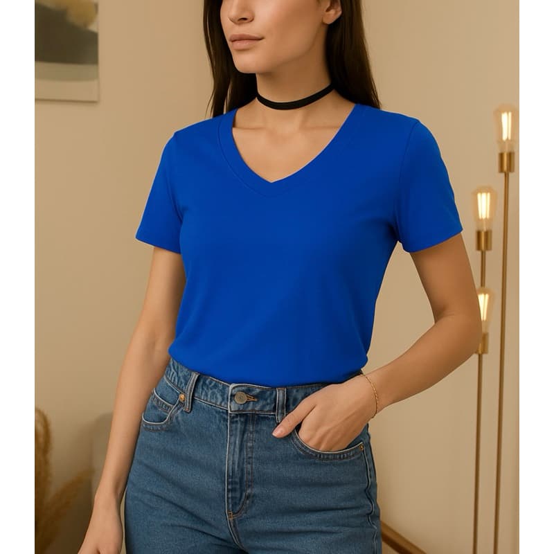blusa baby look feminina gola V