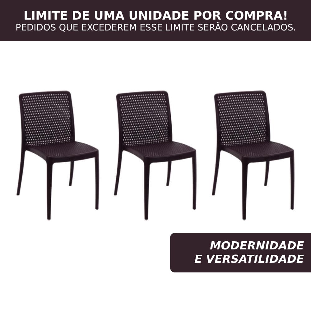 Kit 3 Cadeiras Isabelle Marrom Tramontina P/Sala De Jantar Restaurante Shopping Lanchonete