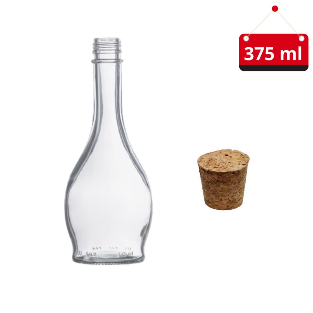 02 Un. Garrafa de vidro Florença 375 ml com rolha de cortiça e lacre
