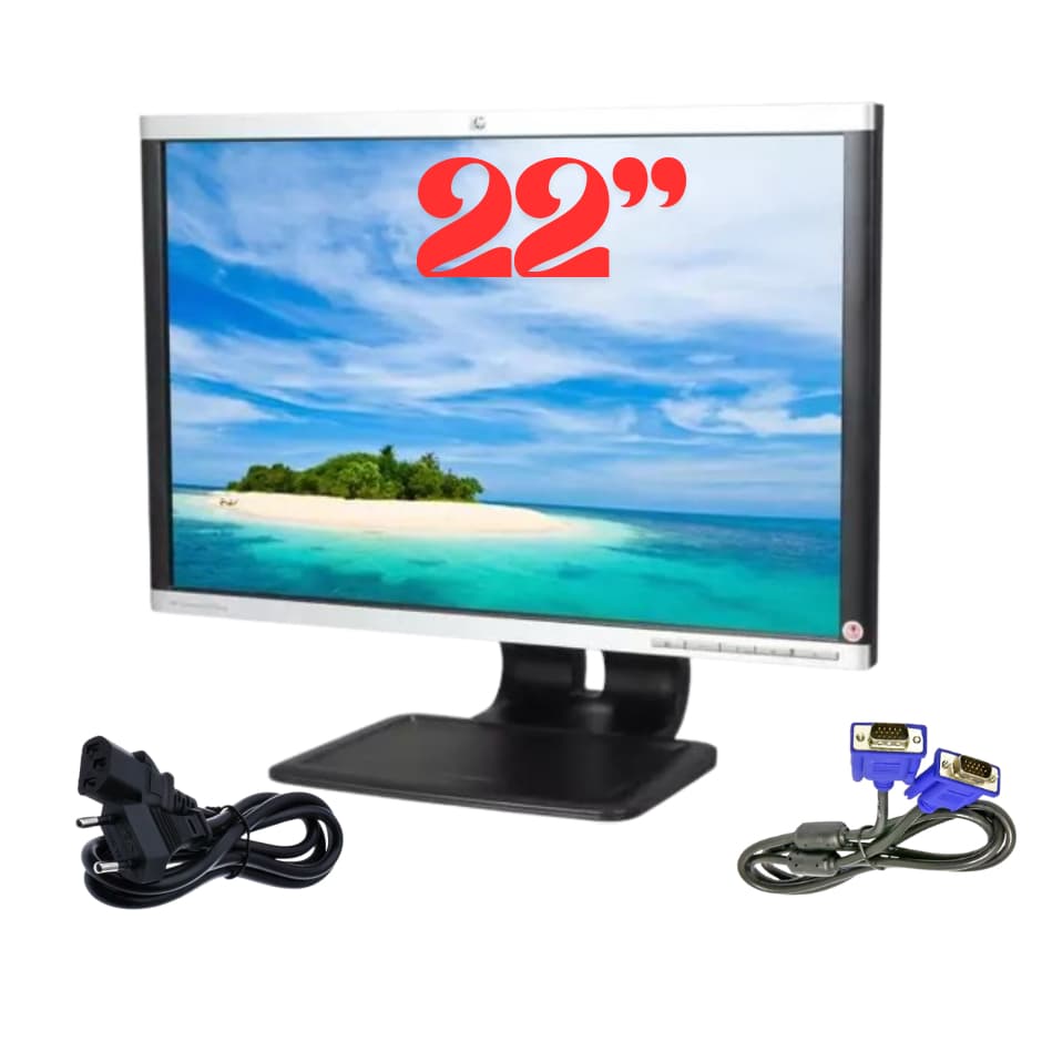 Tela Monitor de 22 Polegadas Hp Cabos VGA Padrão Profissional Computador Projetor E Câmeras