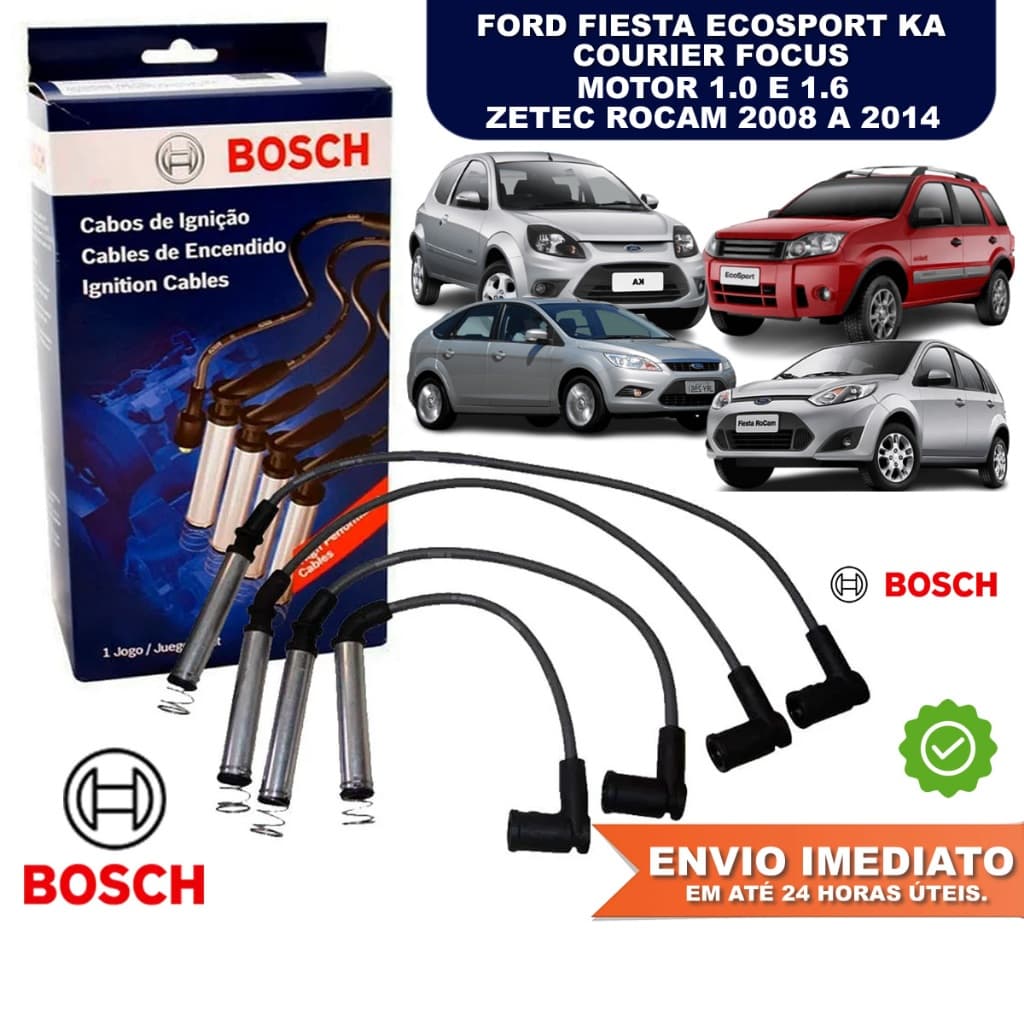 Jogo de Cabos de Vela Ford Fiesta Ecosport Ka Courier Focus 1.0 1.6 Zetec Rocam 2008 a 2014 Bosch