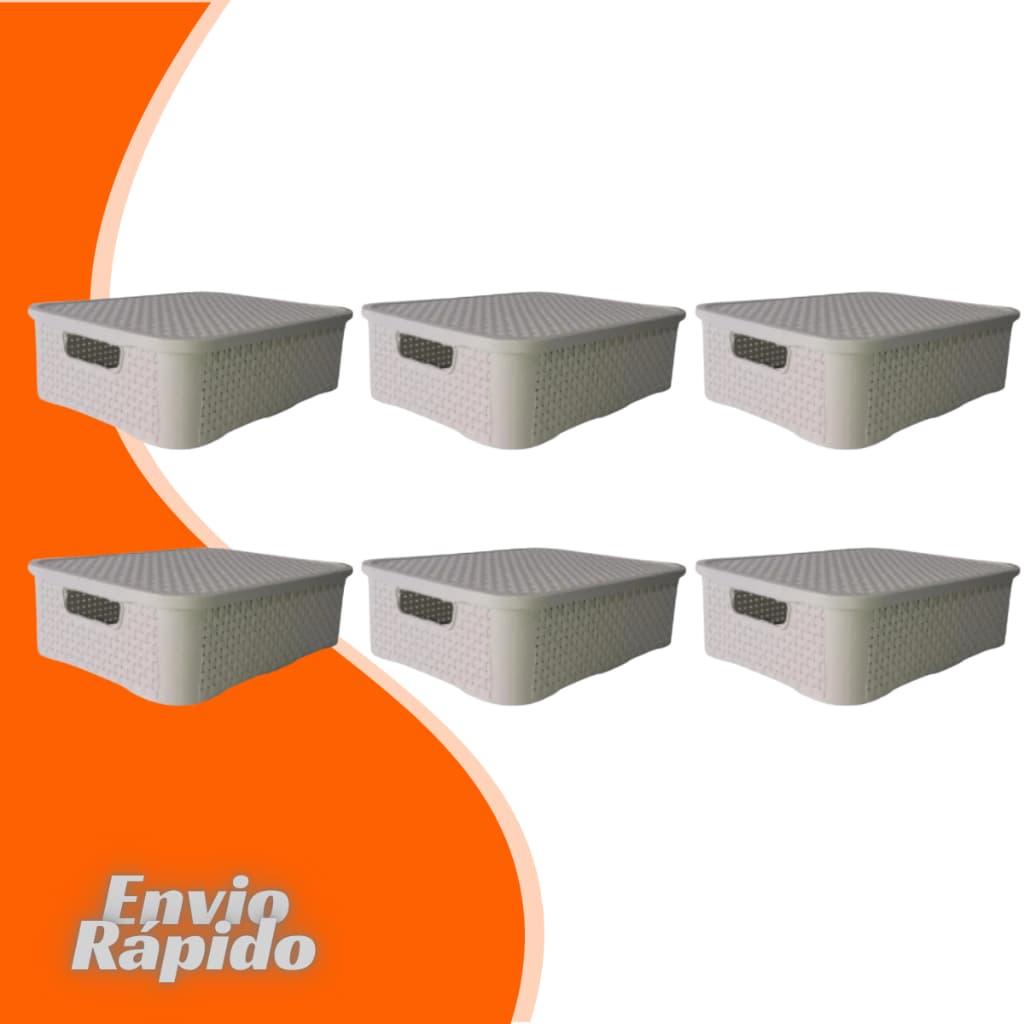 6 X Caixa Organizadora Rattan 15 Litros Cesto Plástico Multiuso Organizador Cozinha Banheiro Armário