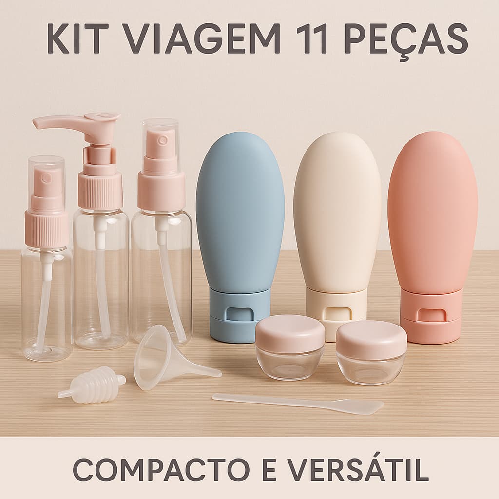 Kit 11 Frascos Higiene Viagem porta creme/shampoo/perfume/loção