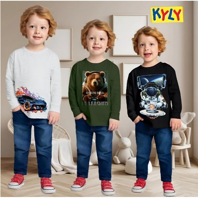 Camiseta Infantil Masculino Manga Longa em Meia Malha Kyly