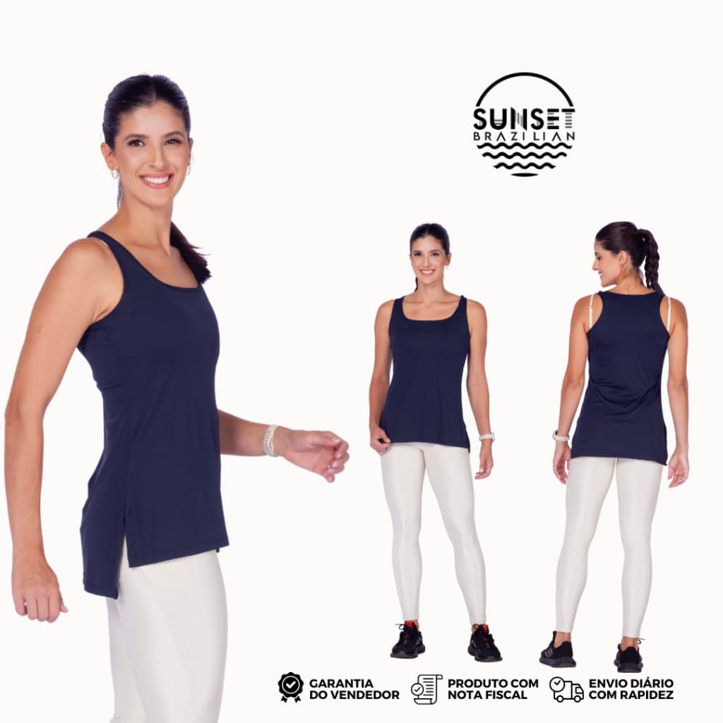 Regata Fitness Feminina Longa em Poliamida com Fenda Lateral para Academia e Treino