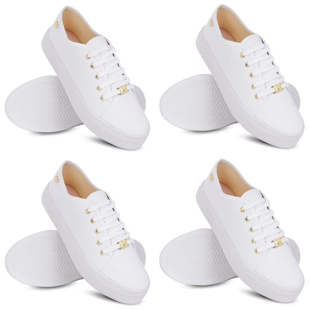 Kit 2 Tênis Feminino Ping Coração Branco Confort Casual Confortável Slip On Sandalia Feminina