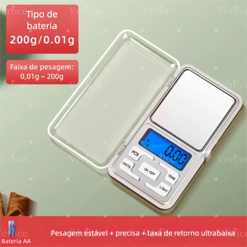 Balança Digital De Bolso Alta Precisão Portátil 0,01g Até 200g Digital LCD Bandeja Cozinha