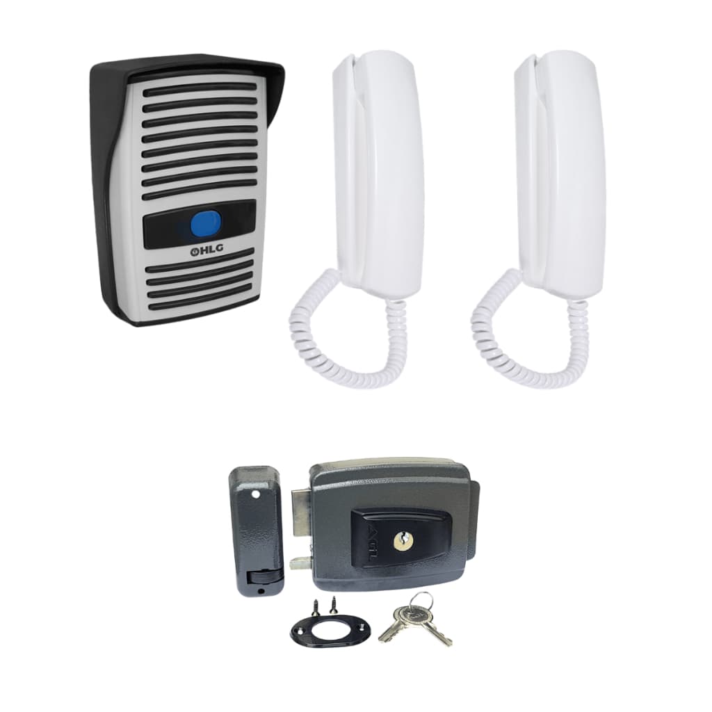 Kit Interfone Porteiro Eletronico c/ 2 Pontos e Fechadura AGL-inha