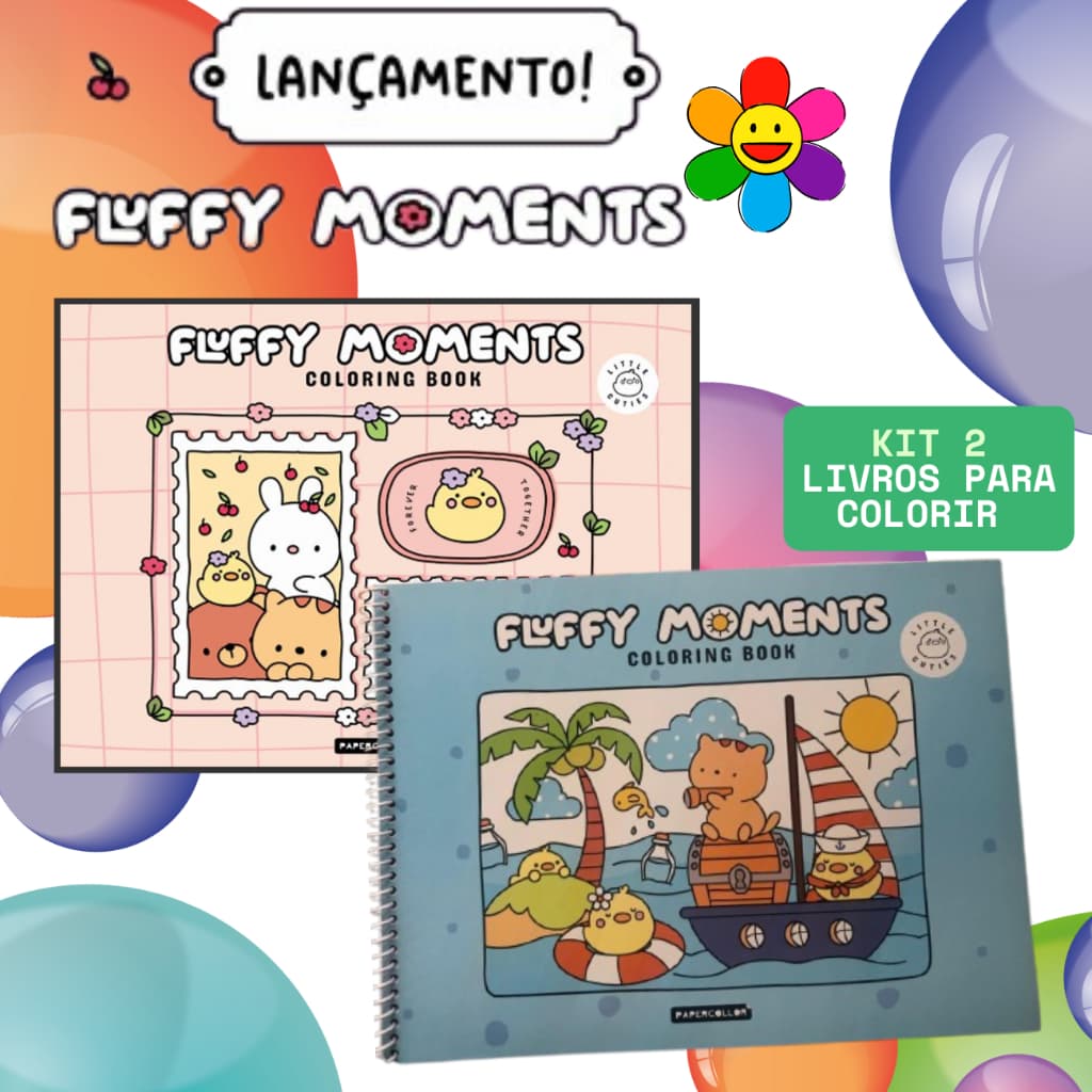 Kit 2 Livros Para Colorir Fluffy Moments ( Momentos Fofos) Coloring Book Lançamento Exclusivo