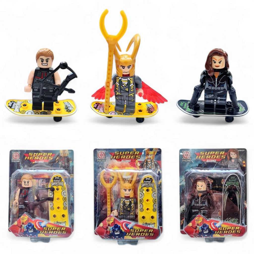 Bonecos Herois 10cm Brinquedos C/ Skate e Acessórios