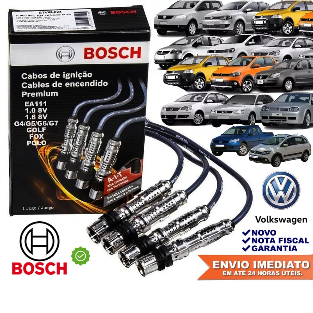 Jogo de Cabos de Vela Volkswagen Gol G4 G5 G6 G7 Voyage Saveiro Fox Polo Golf Original BOSCH c/NF