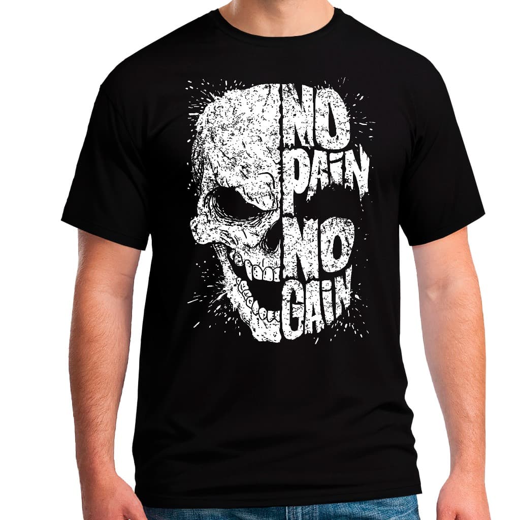 Camiseta Masculina Básica Estampa Caveira No Pain No Gain Roupa Masculina