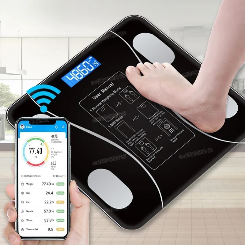 Balança Digital Corporal Bioimpedância Aplicativo Bluetooth 180kg Fitness Treino Balança Banheiro