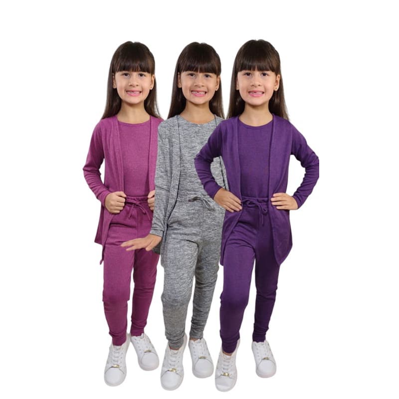 Conjunto infantil menina 3 peças lanzinha trio quente inverno calça cardigan regata 4 ao 10