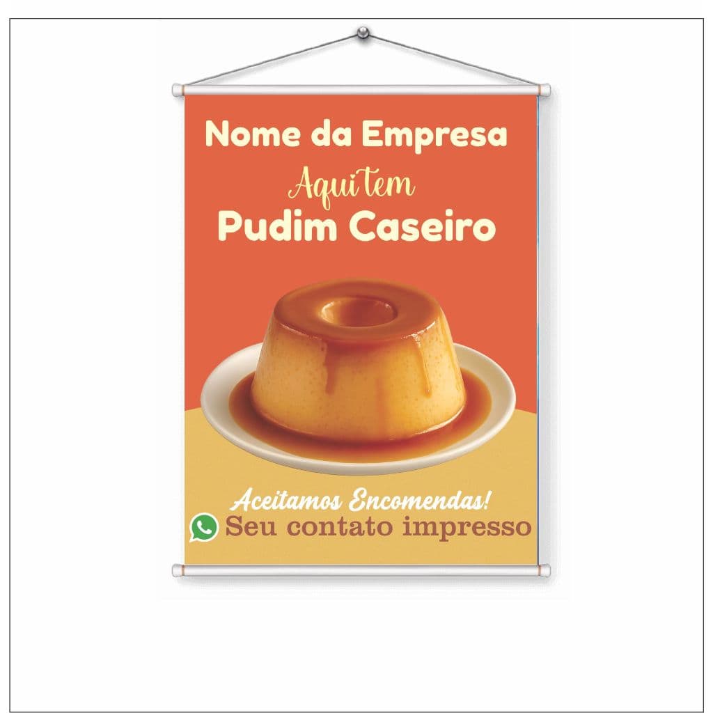 Banner de Pudim Caseiro Personalizado com Nome e Contato | Lona para Vendas