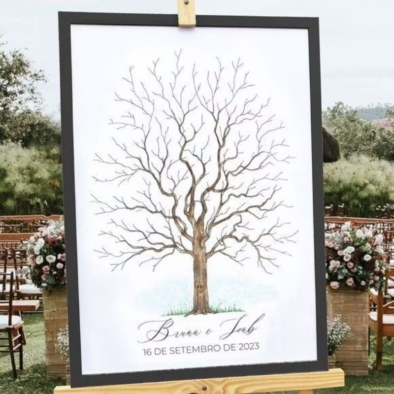 Quadro Decorativo Recepção de Casamento Árvore Digitais Assinaturas