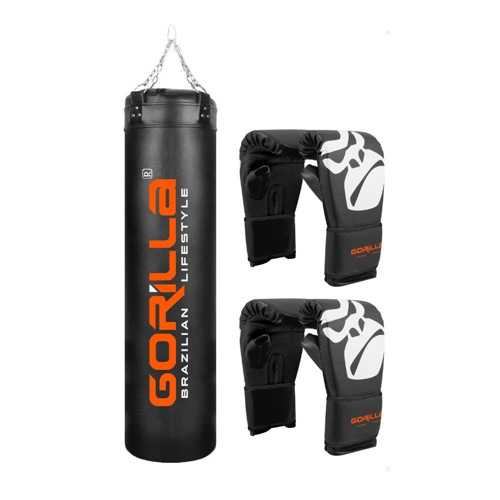 Saco De Pancada Boxe Treino  160 Cm Reforçado + Luva Bate Saco Pro Adulto + Luva Infantil Gorilla
