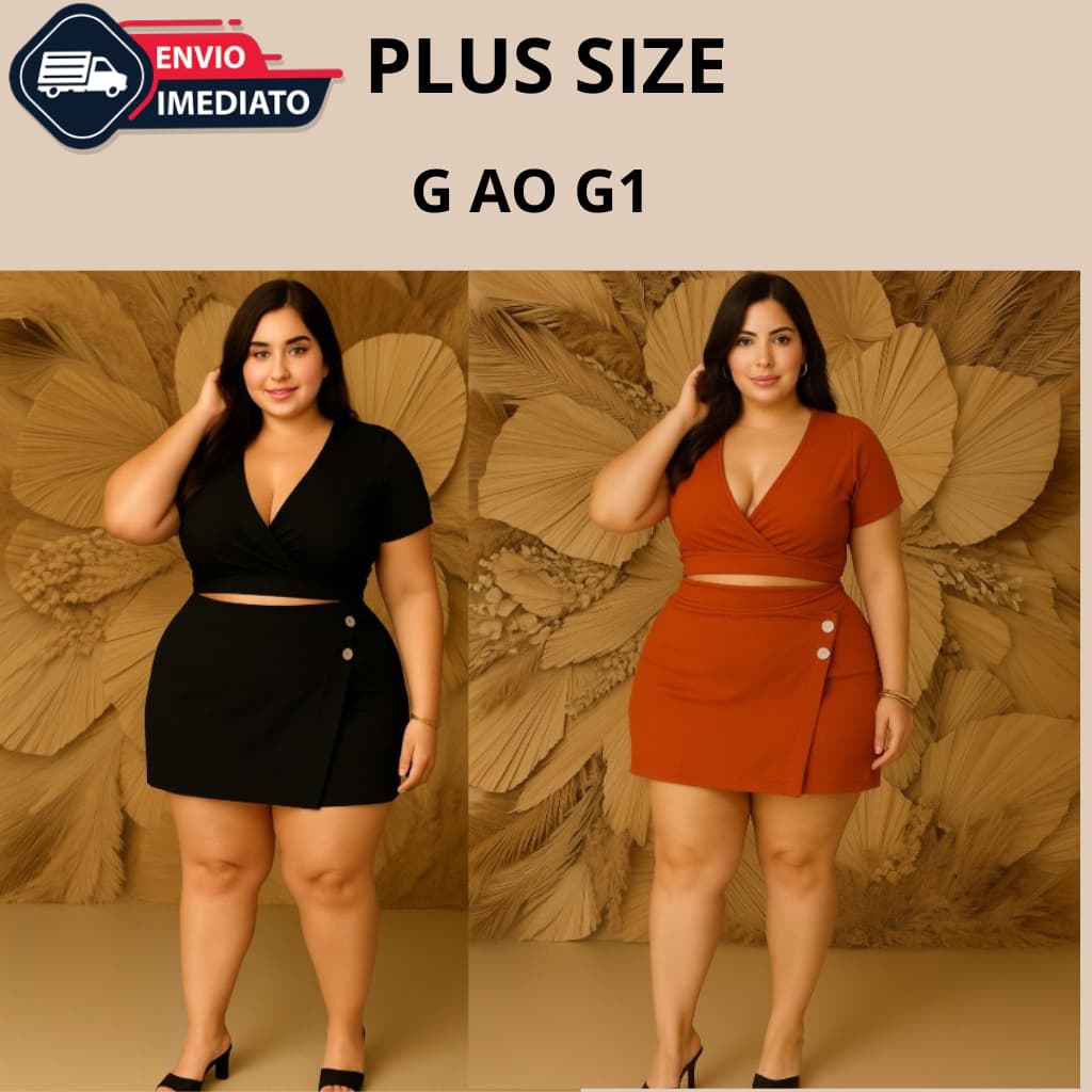 Kit 2 Conjunto Feminino Plus Siz Short e Cropped