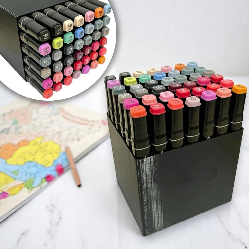 Suporte Organizador Canetinhas Expositor 42 Canetas Nicho Impressão 3D Preto
