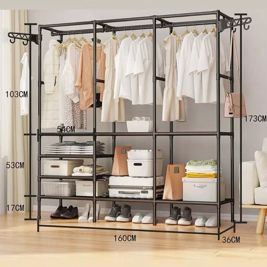Arara Armário Com Sapateira Cabideiro e Prateleiras Guarda Roupa Arara Multifuncional  Aço Inox