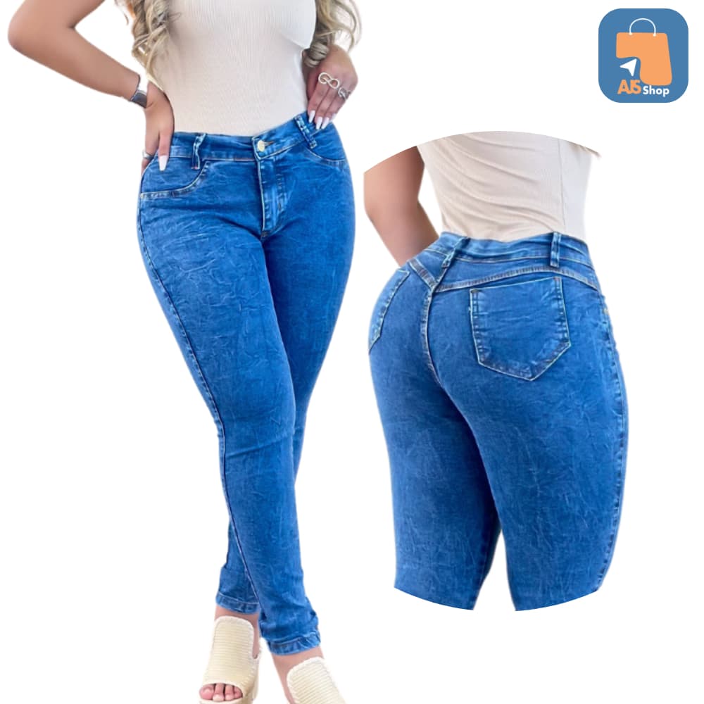 Calça jeans Feminina com Lycra Elastano Cós Alto Skinny Levanta Bumbum