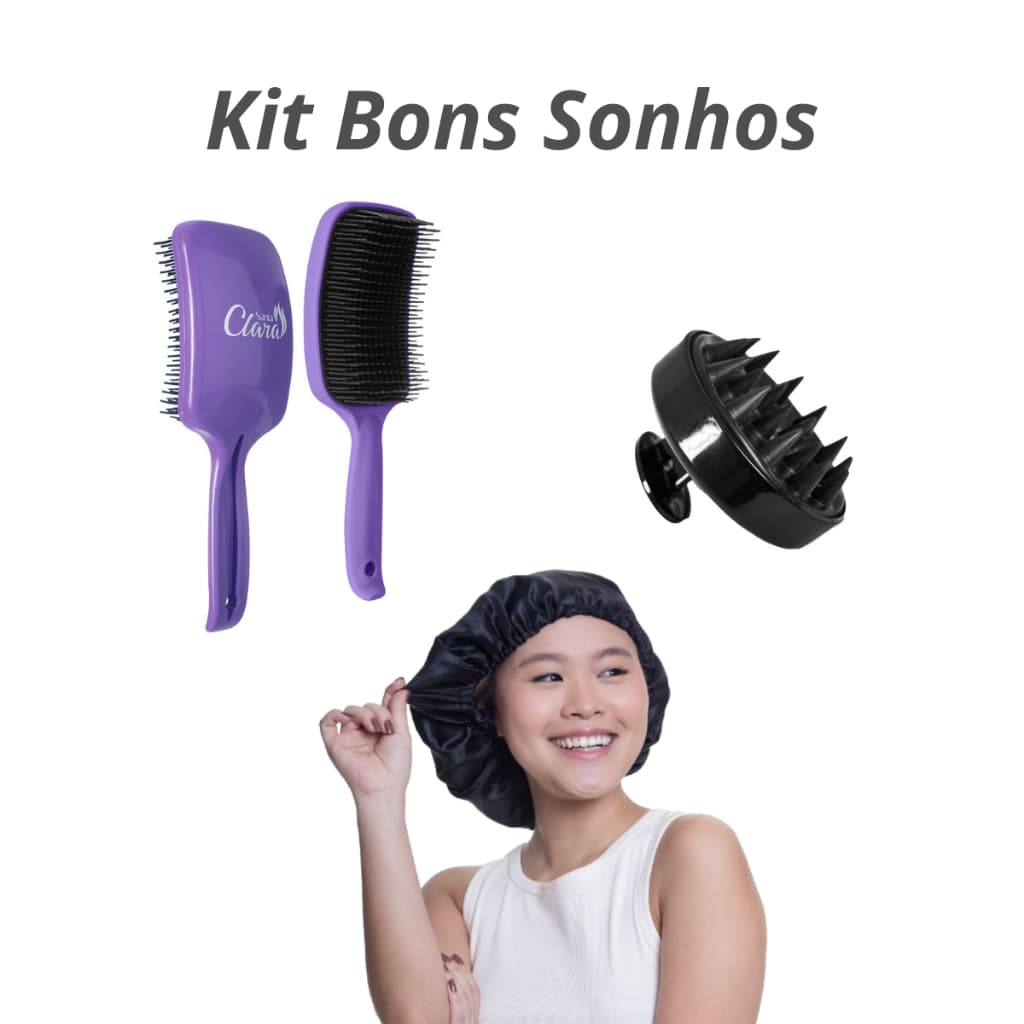 kit Escova Flex + Massageador capilar + Touca de Cetim
