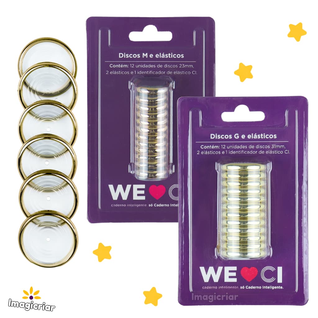 Discos + Elásticos Dourado para Caderno Inteligente
