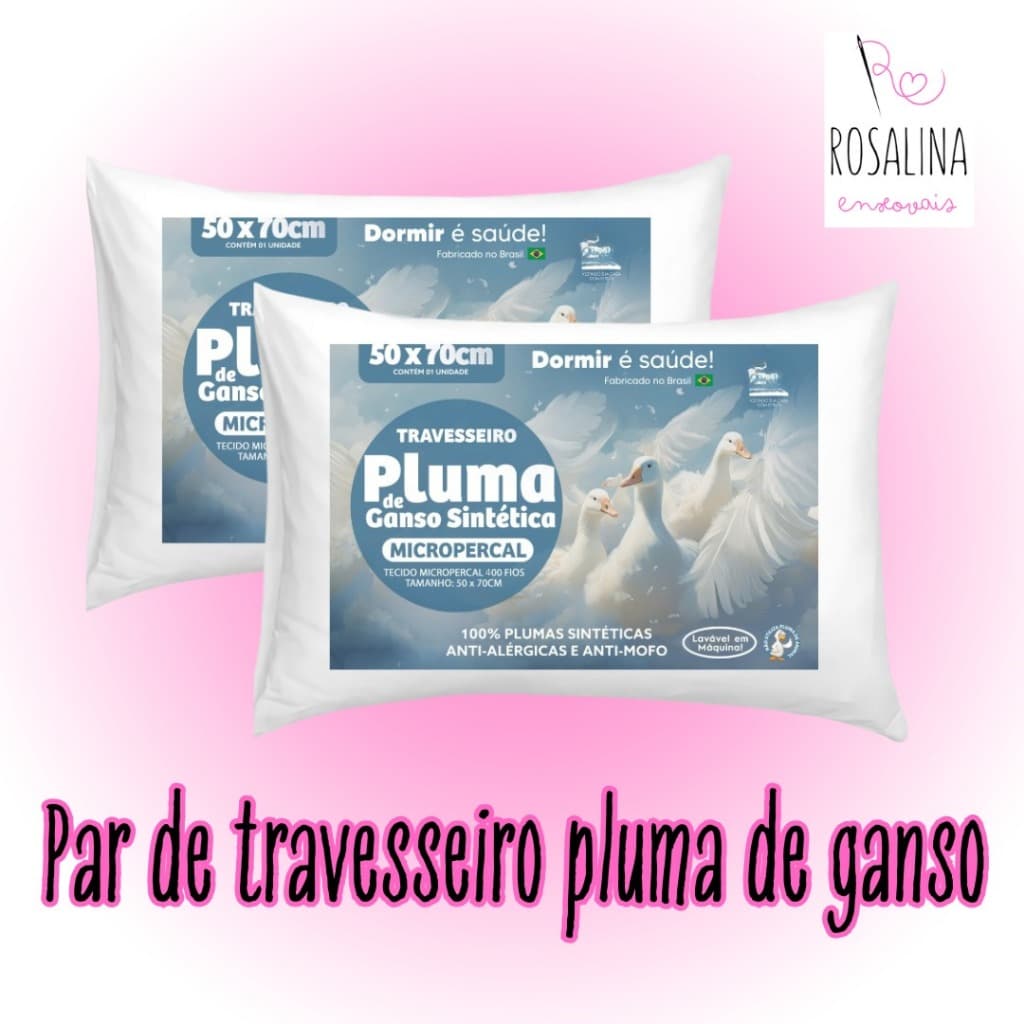 Par de Travesseiro Penas e Plumas de Ganso MicroPercal 400 FIOS - Anatômico  70x50