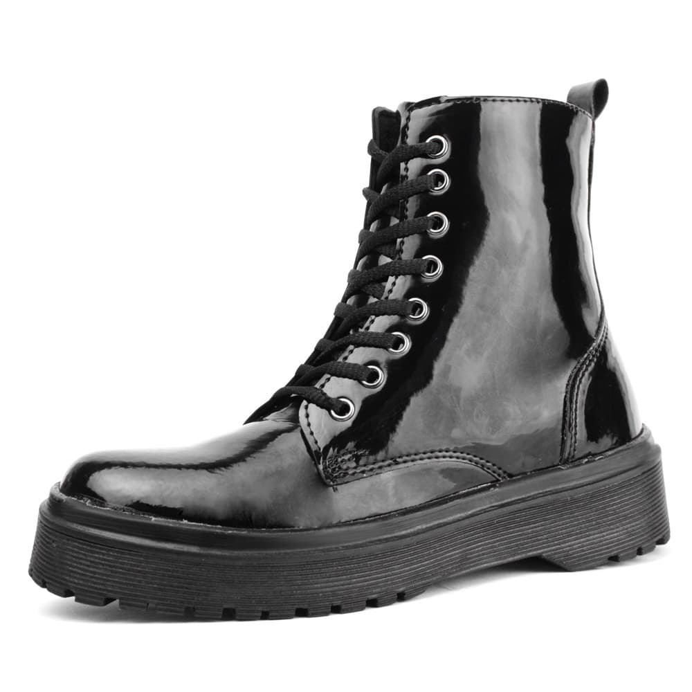 Bota Coturno Tratorada Preto Verniz
