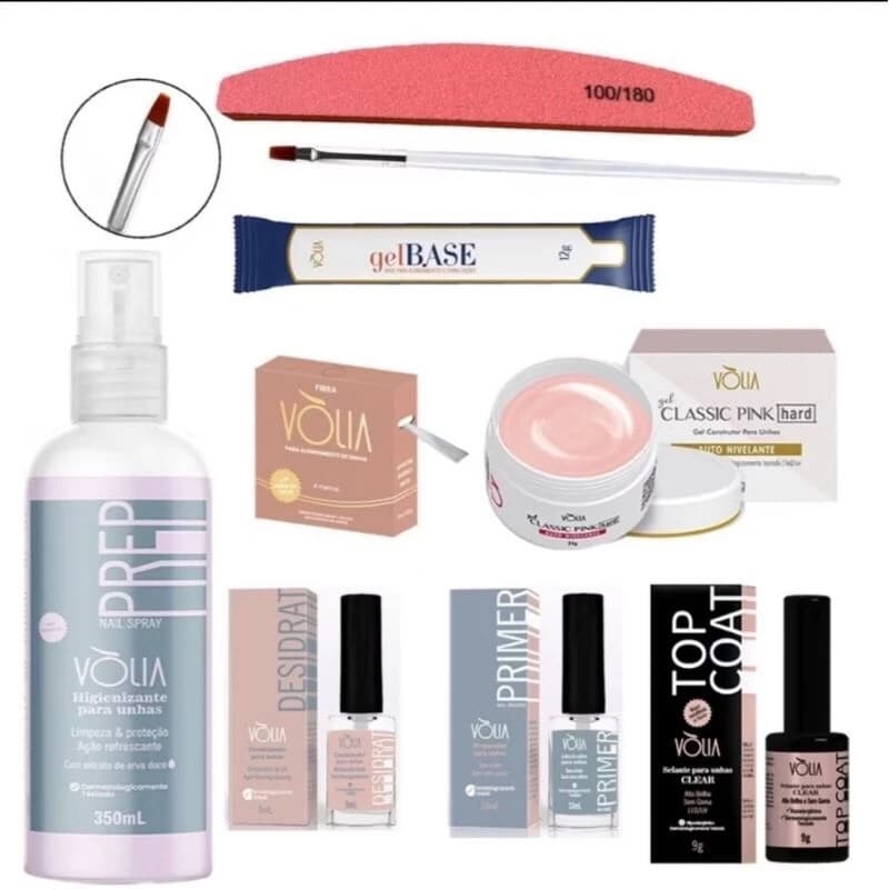 Kit Volia Gel Base Pink + Fibra + Prep Lançamento
