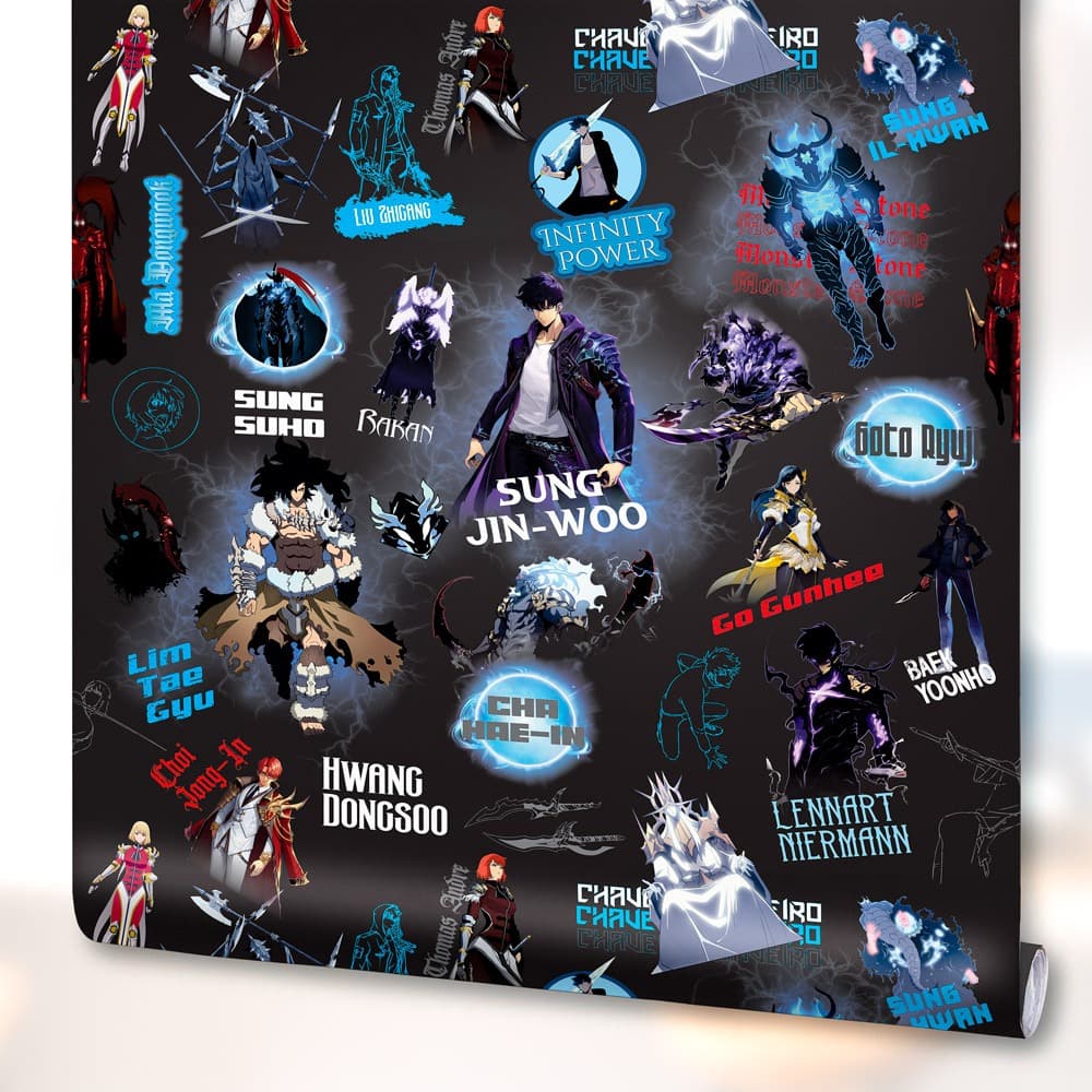 Papel de Parede Adesivo Decoração Quarto Personagens Anime Solo Leveling Lavável Fundo Preto