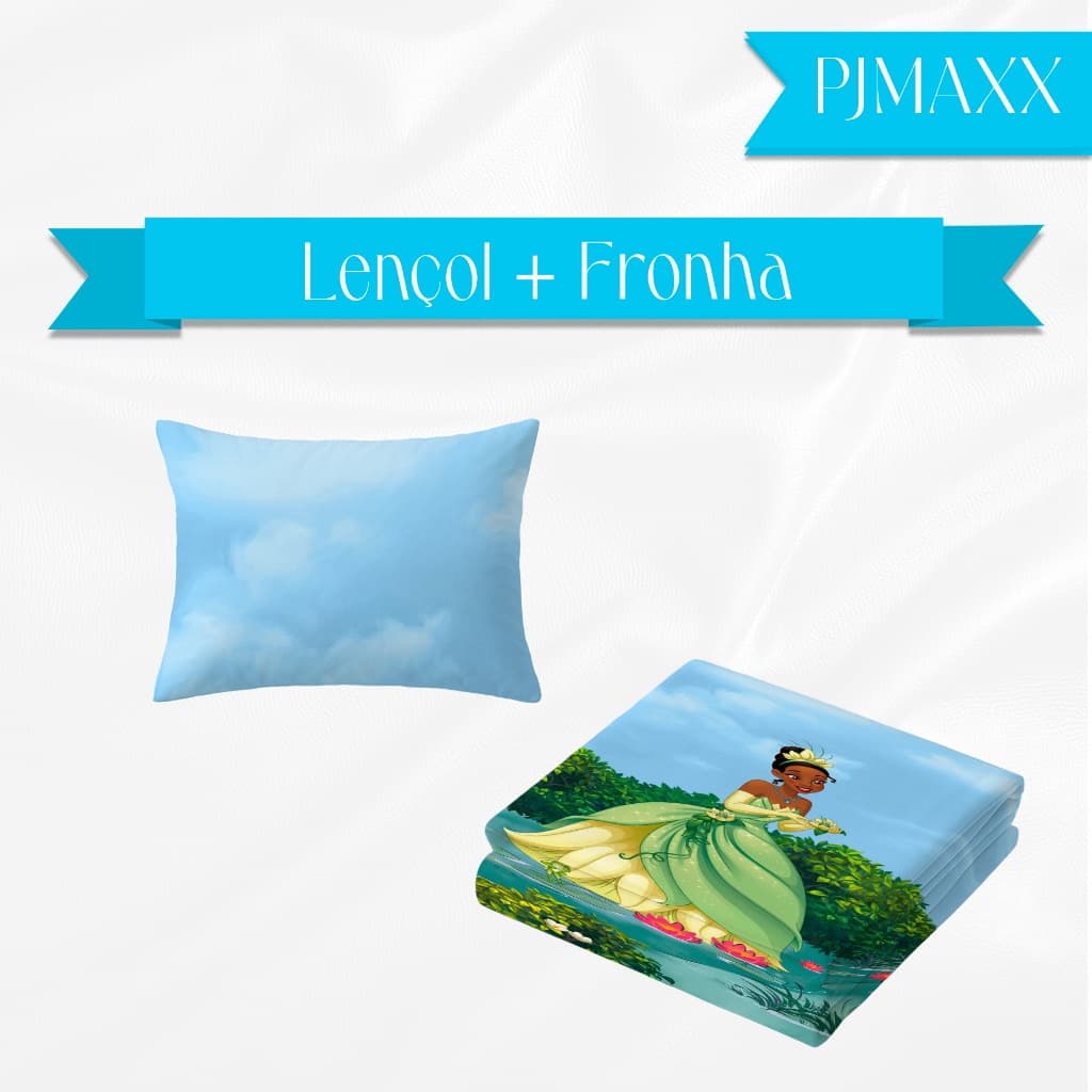 Jogo de Cama Infantil Lençol e Fronha Tema Princesa e o Sapo Tiana Desenho