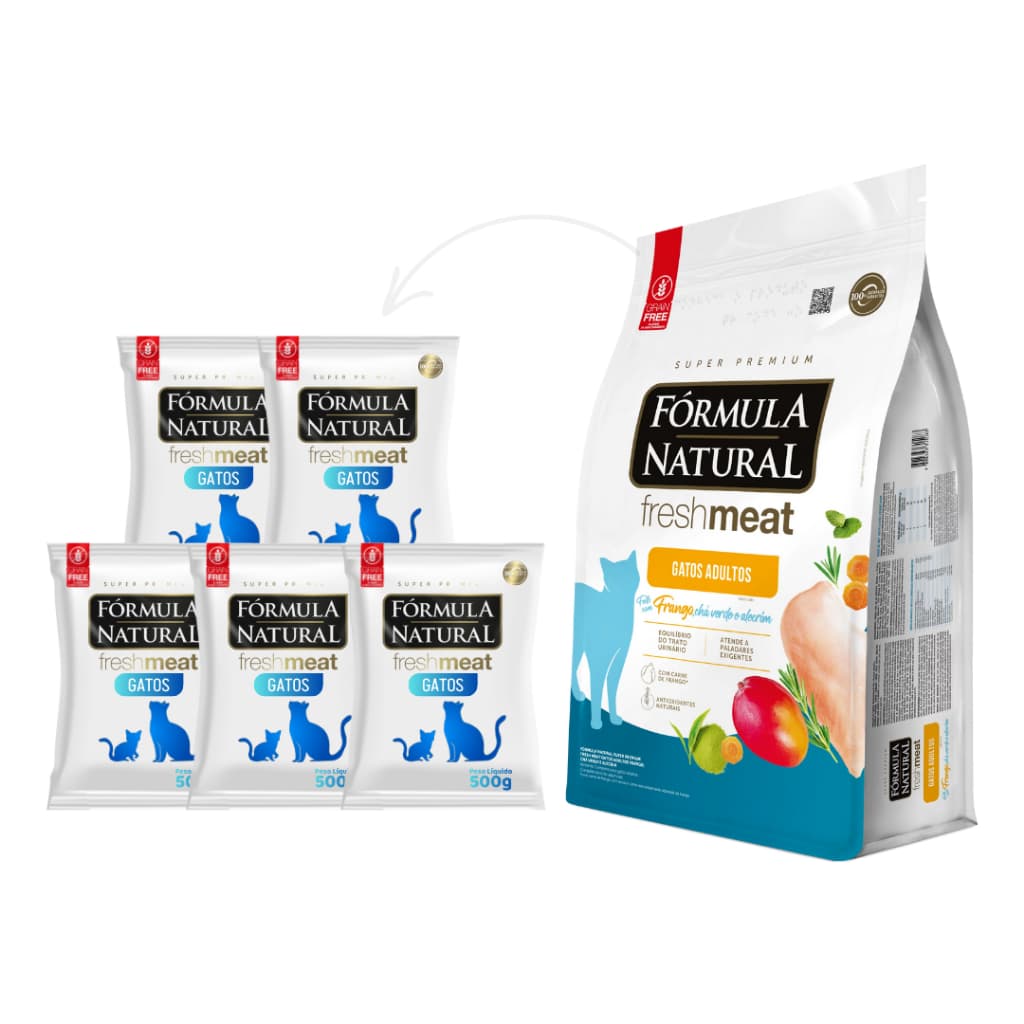 Kit Premium C/5 Pacotes De Rações Fórmula Natural Para Gatos Adultos Fresh Meat Pet Sabor Frango