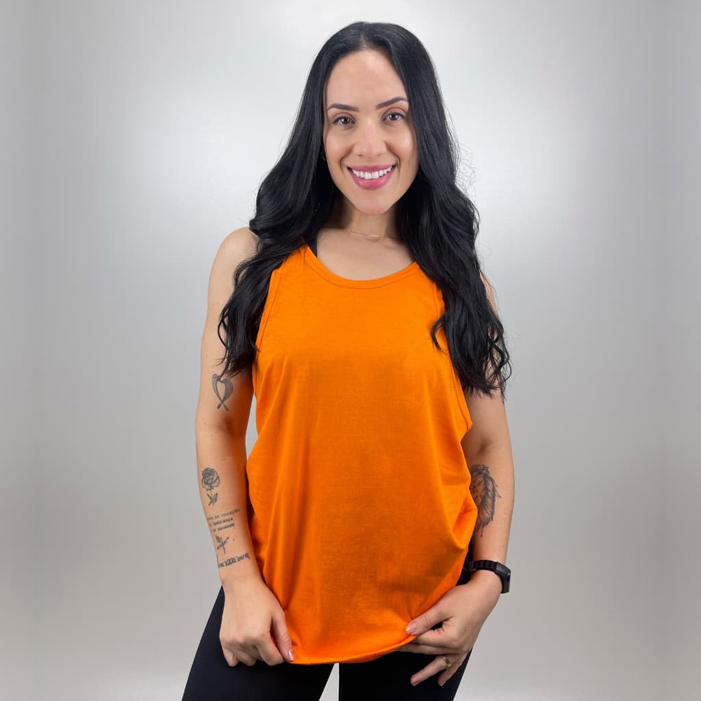 Regata Feminina Laranja em Algodão Cavada Lisa Básica Sem Estampa Varias Cores Super Confortável