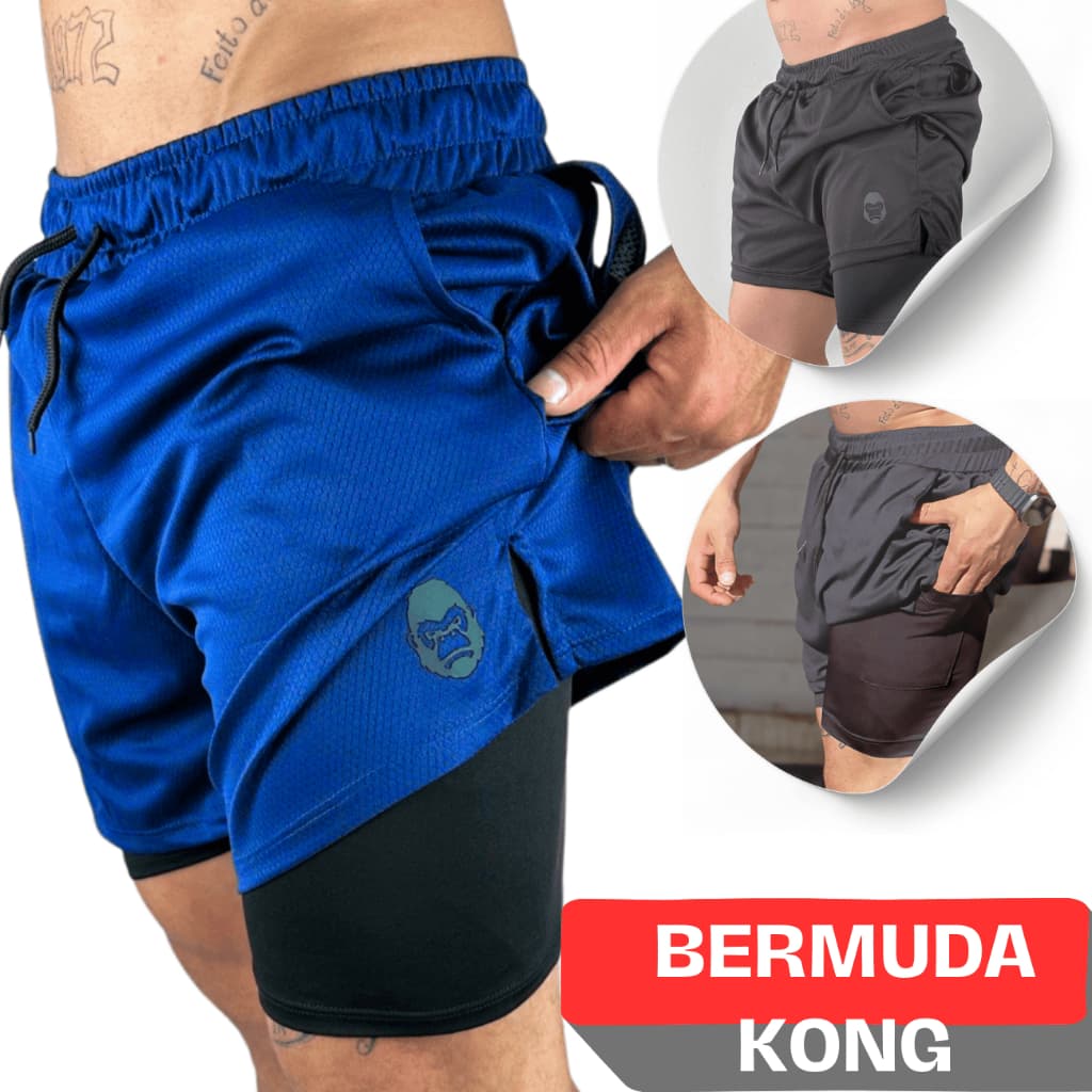 Bermuda Masculina para Treino 2 em 1 Kong