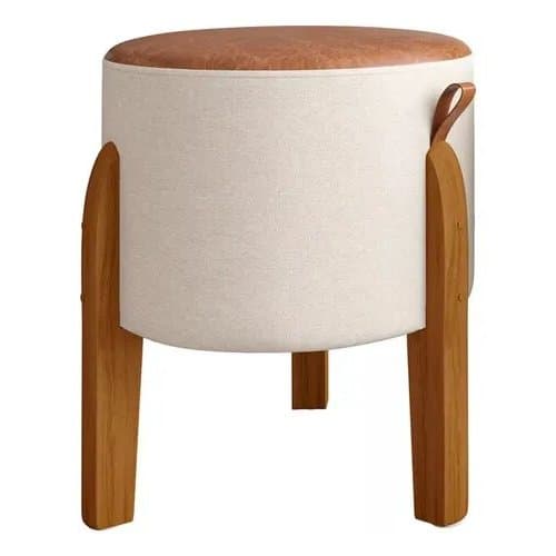 PUFF LUMA COURINO DECORATIVO COM PÉS EM MADEIRA PARA SALA QUARTO BEGE