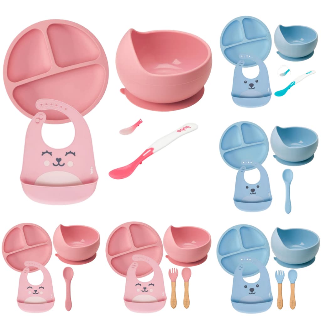Kit Introdução Alimentar Buba Prato Silicone Ventosa Prato Bowl Babador Colher Termossensíveis Bambu