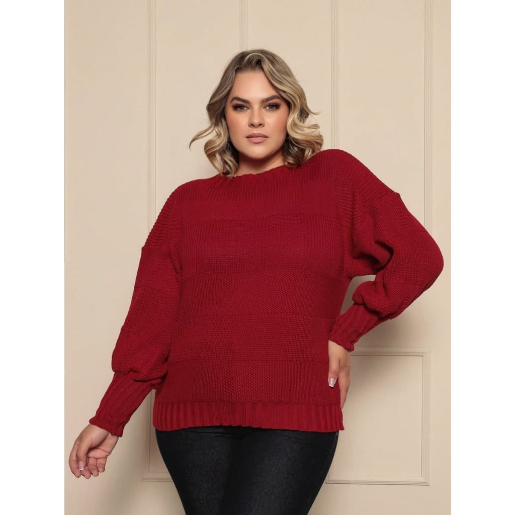 Blusa de Frio Sueter Modelo Grande Plus Size Tricô Manga Bufante