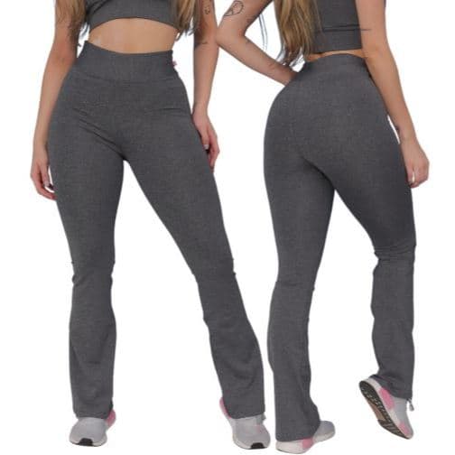 Calça Bailarina Feminina Plus Size Calça Flare Boca De Sino Preta e Cinza