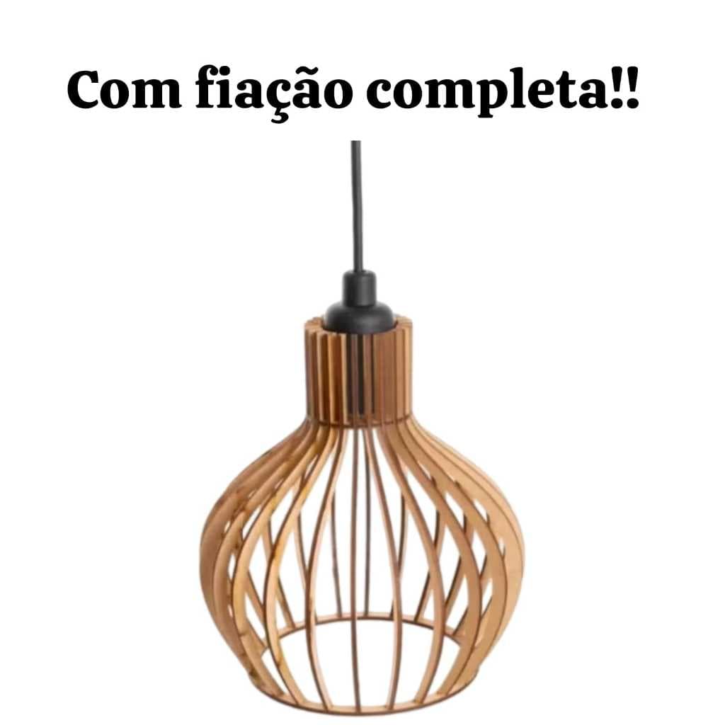 1 luminaria pendente lustre de teto em mdf com fiação completa