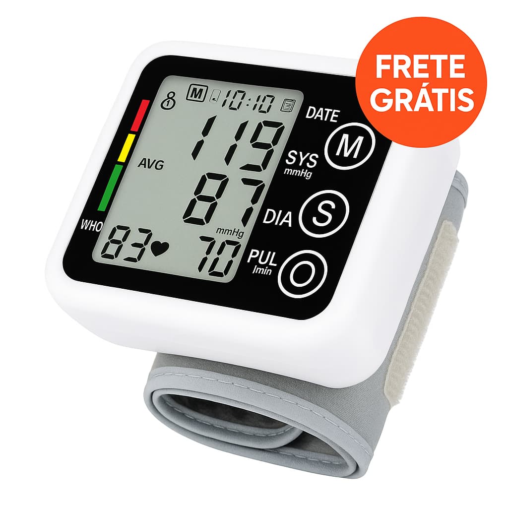 Medidor Pressão Digital De Pulso com VOZ e MONITOR Inteligente !FACIL DE USAR!